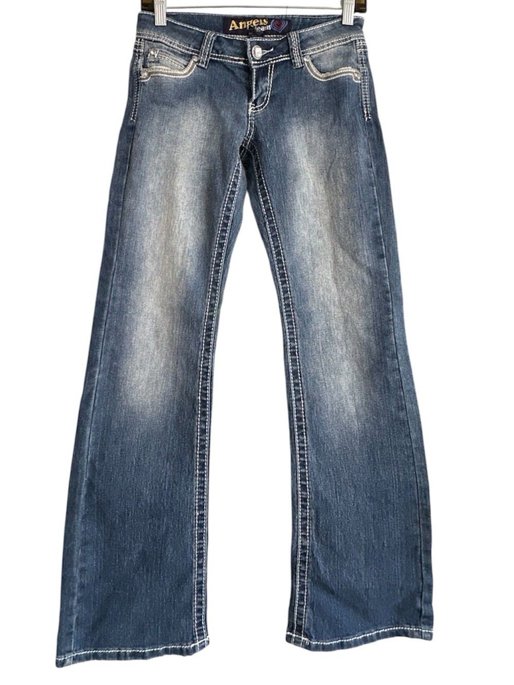Angels Jeans Bootcut Flare Jeans, Low Waist, Distressed Denim Size 3